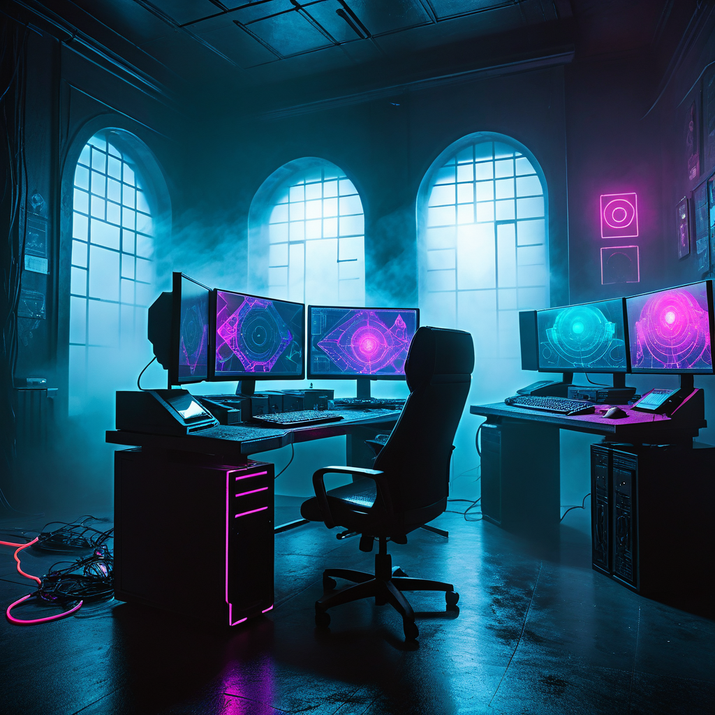 Image of computers in a cyberpunk setting